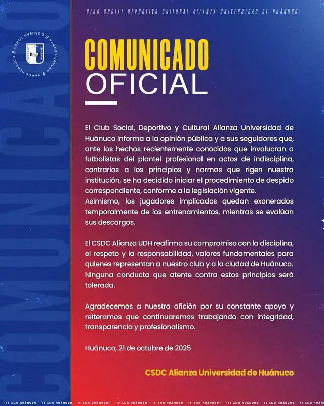 Comunicado de Alianza Universidad. Foto: Alianza Universidad Comunicado de Alianza Universidad. Foto: Alianza Universidad