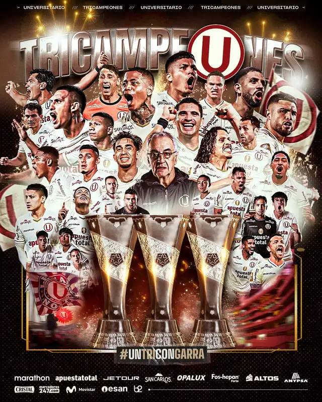 Banner de Universitario de Depores tras lograr el tricampeonato. Foto: Twitter/Universitario   