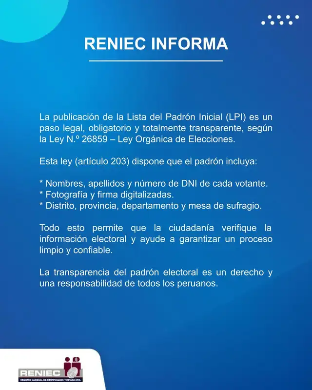 Comunicado de Reniec. Foto: Reniec/X