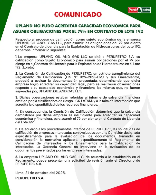 Comunicado PeruPetro Comunicado PeruPetro