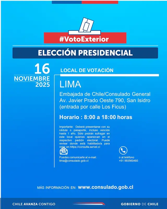 Local de votación para chilenos en Lima.