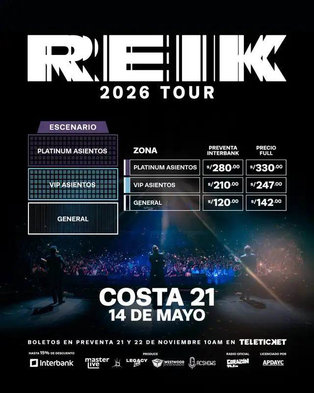 Precios de entradas para el concierto de Reik. Foto: difusión. Precios de entradas para el concierto de Reik. Foto: difusión.