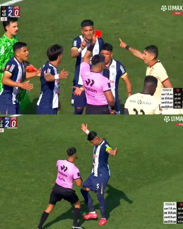 Momento exacto donde Zambrano y el árbitro se chocan   