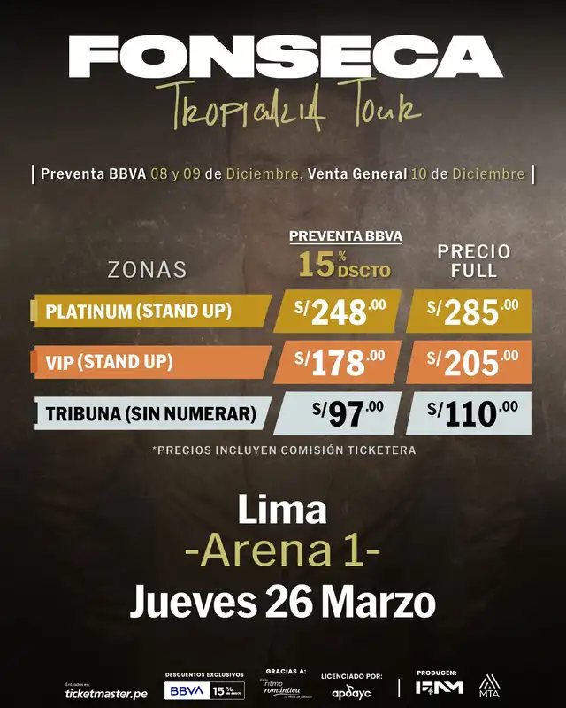 Entradas para el concierto de Fonseca. Foto: difusión   