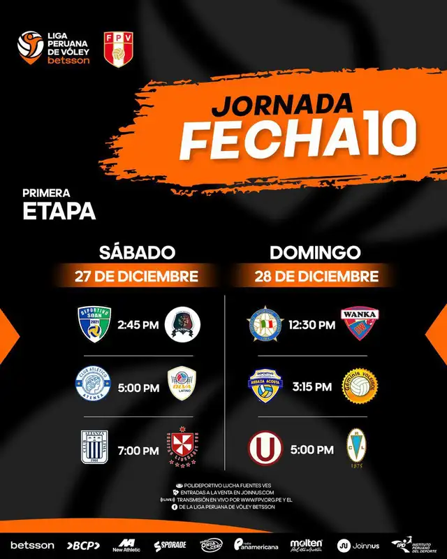 Programación de la fecha 10 del torneo. Foto: Liga Peruana de Vóley   