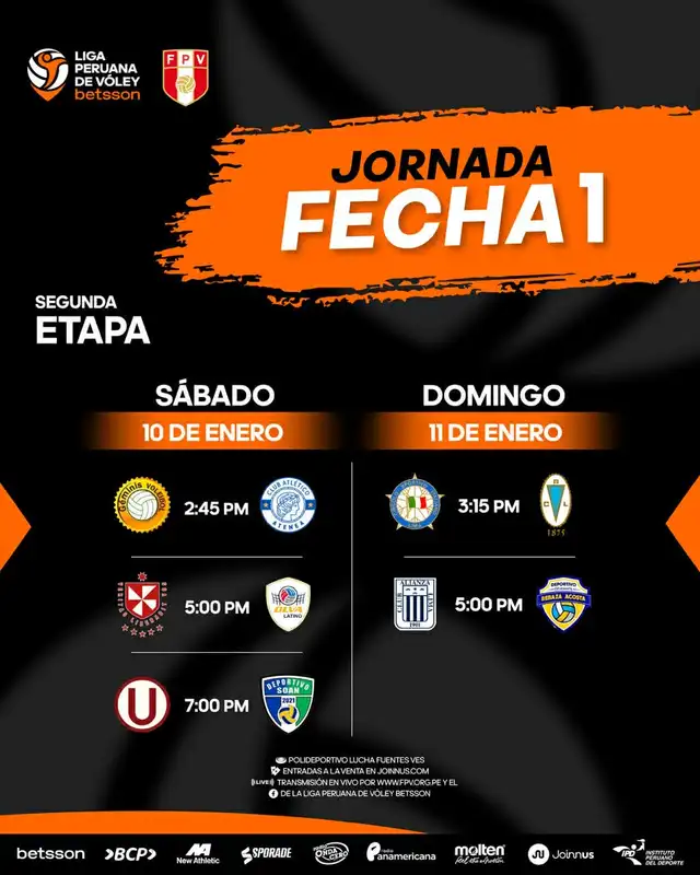 Programación de la fecha 1 en la segunda etapa. Foto: Liga Peruana de Vóley   