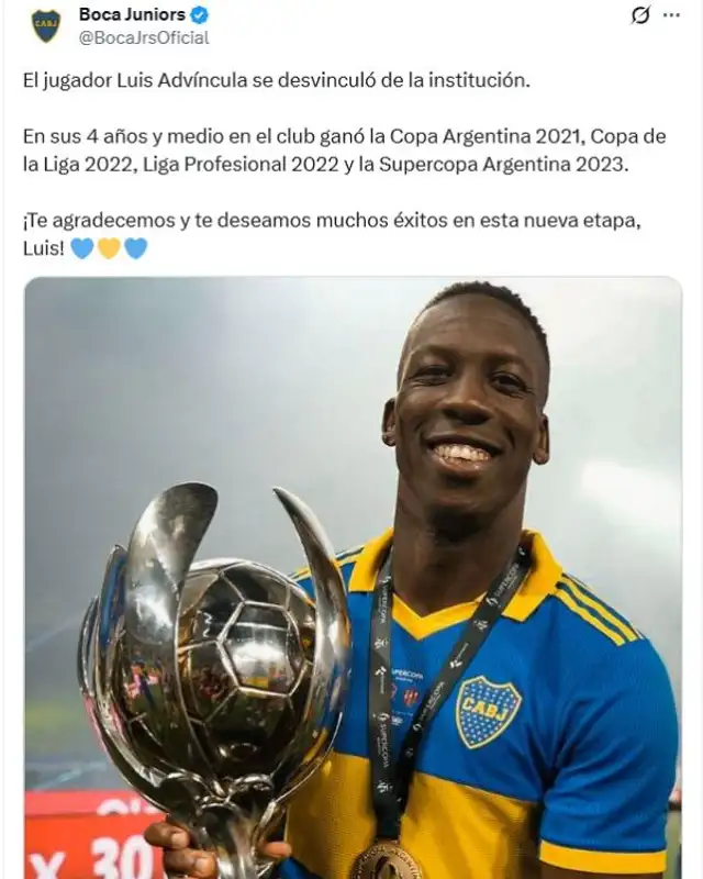 Luis Advíncula tenía contrato hasta fines del 2026. Foto: captura de Boca Juniors/X 