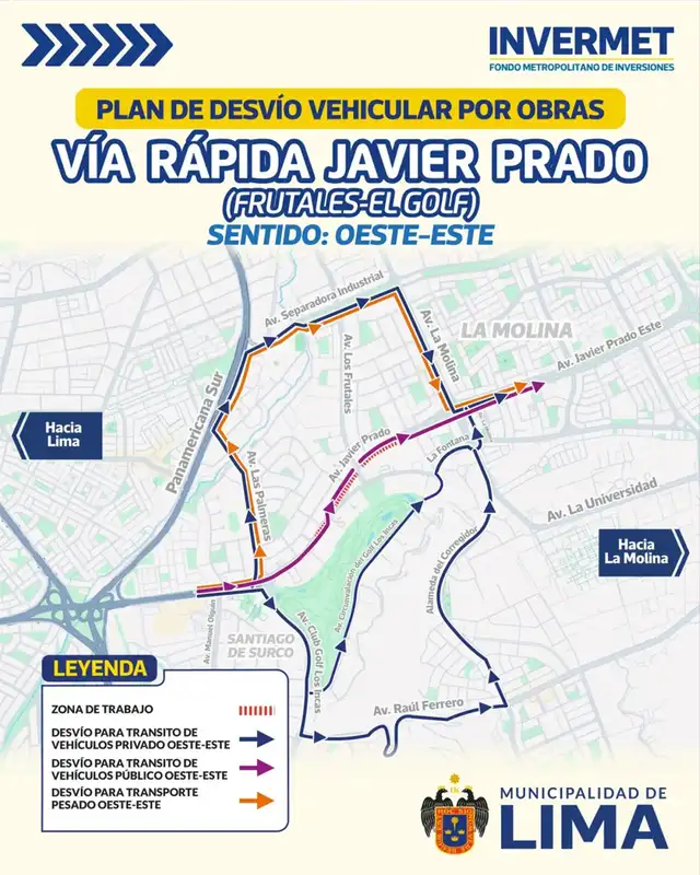  Desvíos en sentido oeste a este   