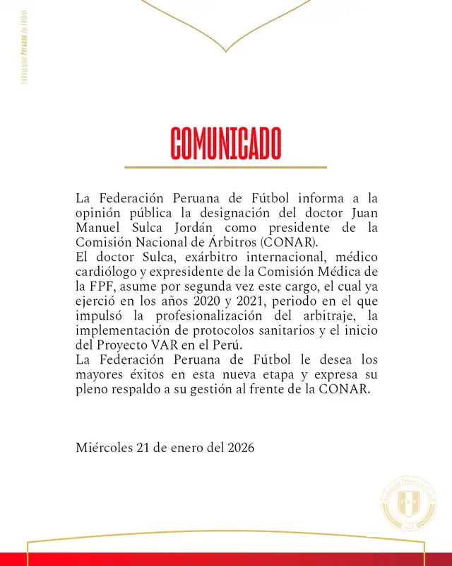 Nombramiento de Juan Sulca como presidente de Conar. Foto: FPF Nombramiento de Juan Sulca como presidente de Conar. Foto: FPF