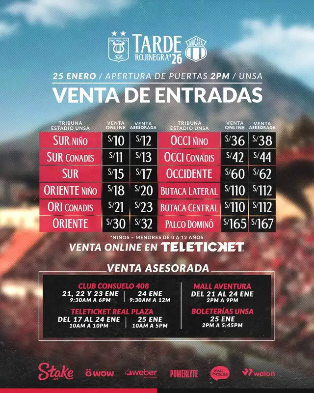 Entradas para la Tarde Rojinegra 2026. Foto: FBC Melgar   