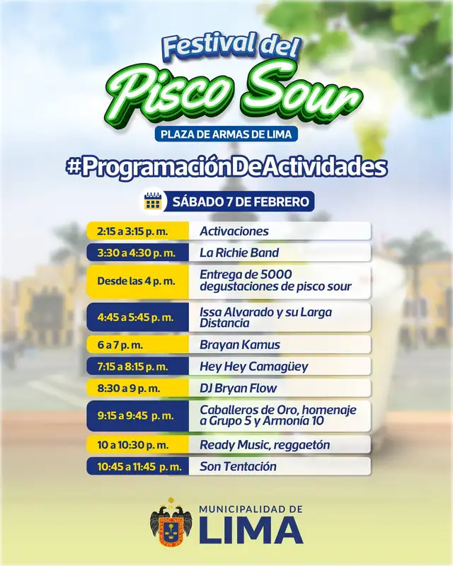 Horario de las presentaciones del Festival del Pisco Sour en la Plaza de Armas. Foto: difusión.   
