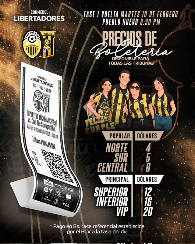 Precio de las entradas para el juego ante The Strongest. Foto: Deportivo Táchira Precio de las entradas para el juego ante The Strongest. Foto: Deportivo Táchira