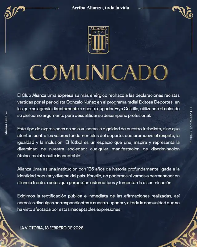 Comunicado de Alianza Lima. Foto: X/Alianza Lima.   