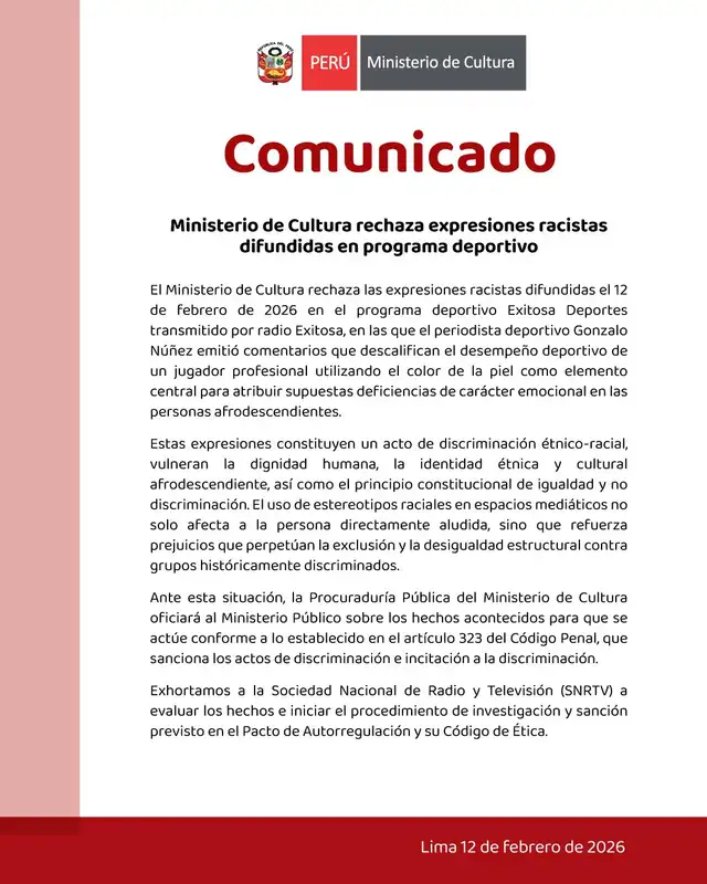 Comunicado del Ministerio de Cultura Comunicado del Ministerio de Cultura