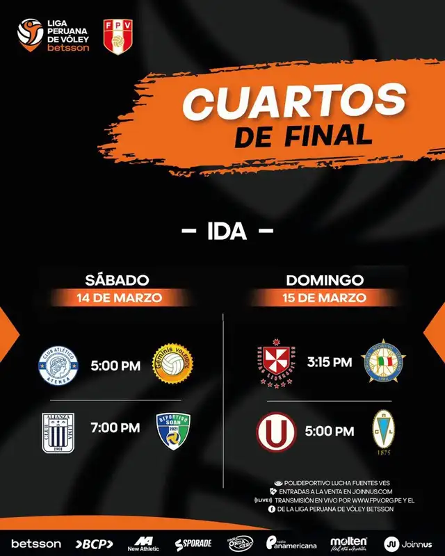 Programación de los cuartos de final. Foto: Liga Peruana de Vóley   