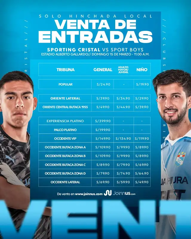 Precio de las entradas para el partido ante Sport Boys. Foto: Sporting Cristal 