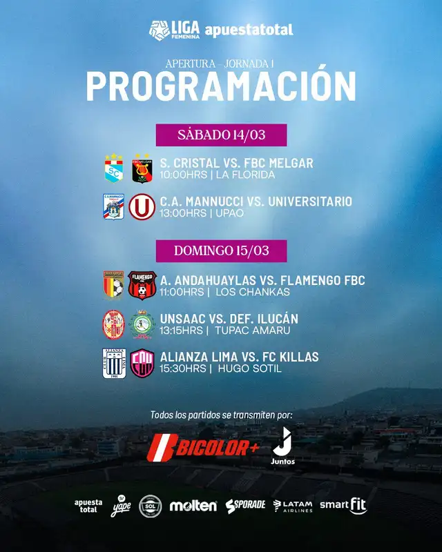 Programación de la fecha 1 en el Torneo Apertura. Foto: Liga Femenina   