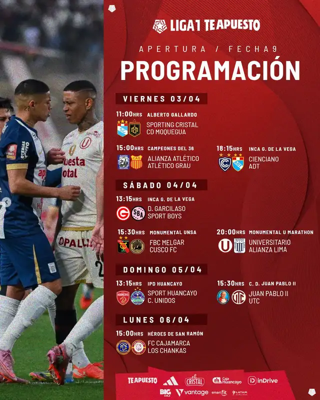 Programación de la fecha 9 del Torneo Apertura. Foto: Liga 1 Programación de la fecha 9 del Torneo Apertura. Foto: Liga 1