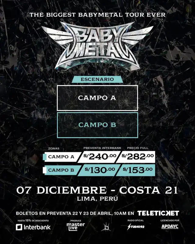 Entradas para BABYMETAL en Perú 2026. Foto: difusión.