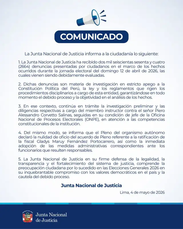 Comunicado de la JNJ. Comunicado de la JNJ.