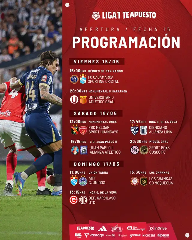Programación de la fecha 15 del Torneo Apertura 2026. Foto: Liga 1  