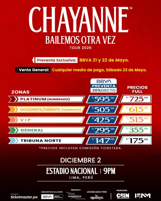 Precios para el concierto de Chayanne en Lima 2026. Foto: difusión.