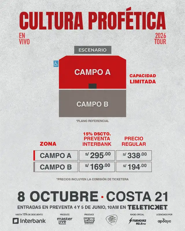 Entradas para Cultura Profética en Lima. Foto: difusión.