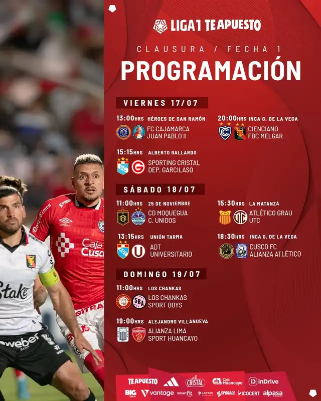 Programación de la fecha 1 del Torneo Clausura 2026. Foto: Liga 1  