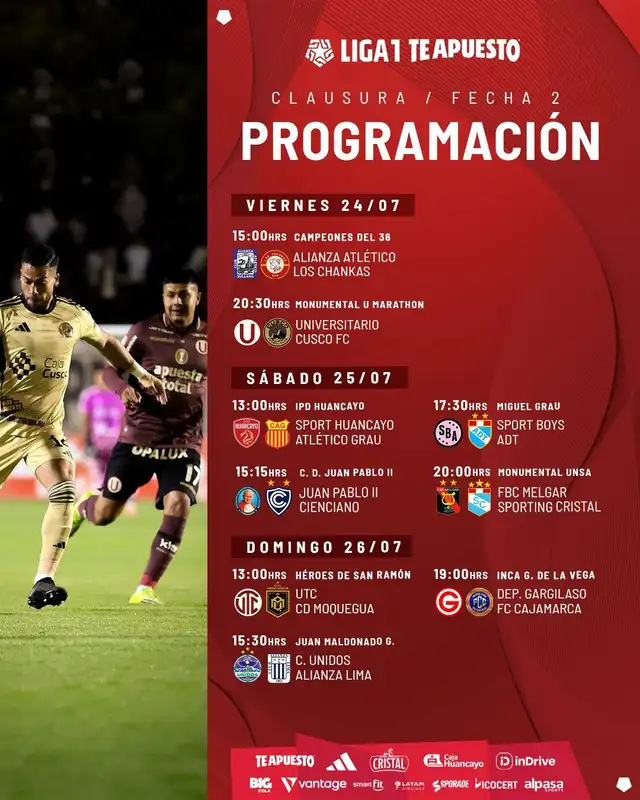Programación de la fecha 2 del Torneo Clausura 2026. Foto: Liga 1 Programación de la fecha 2 del Torneo Clausura 2026. Foto: Liga 1