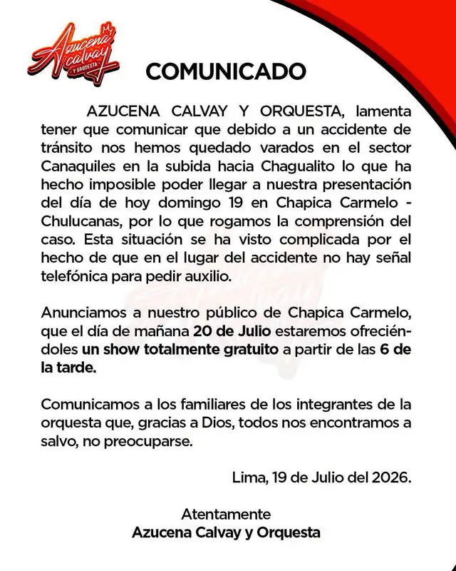 Comunicado de Azucena Calvay.