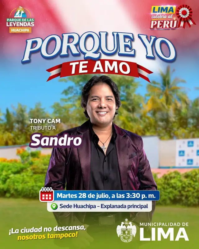 Tony Cam realizará un tributo a Sandro en el Parque de las Leyendas.