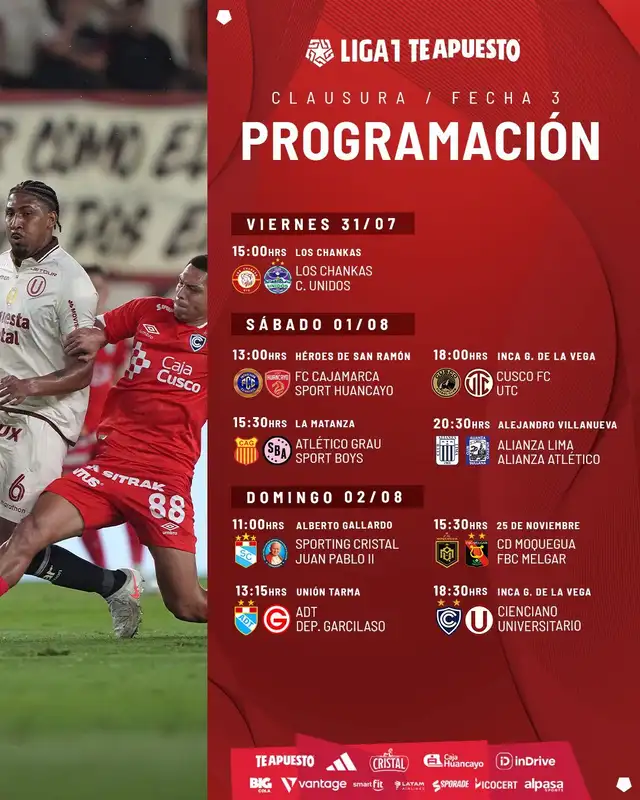 Programación de la fecha 3 del Torneo Clausura 2026. Foto: Liga 1  