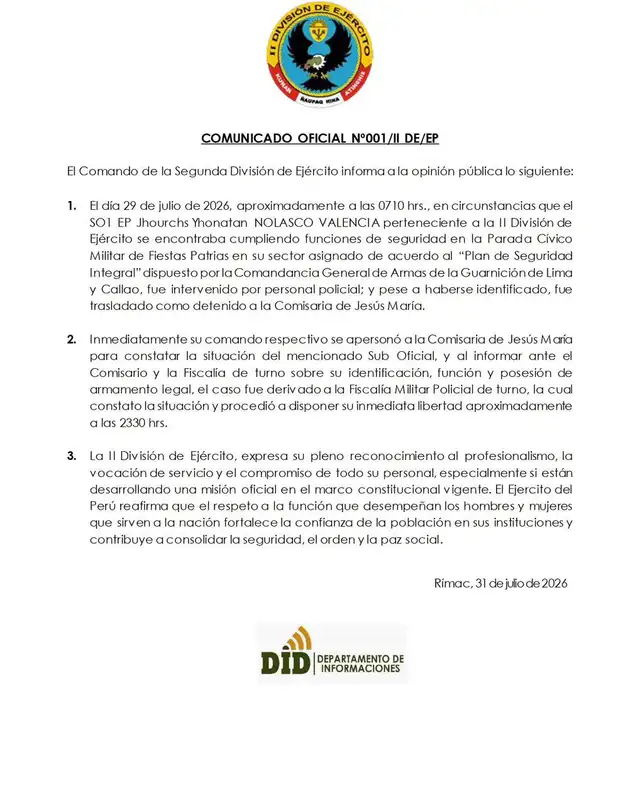 Comunicado del Ejército peruano