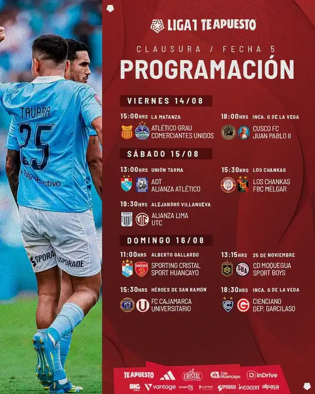 Programación de la fecha 5 del Torneo Clausura 2026. Foto: Liga 1  