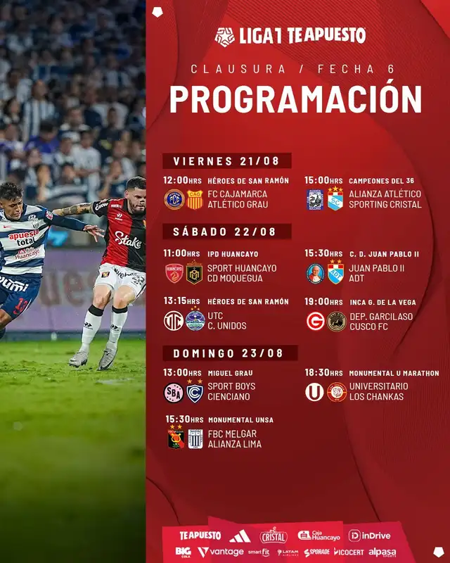 Programación de la fecha 6 del Torneo Clausura 2026. Foto: Liga 1 Programación de la fecha 6 del Torneo Clausura 2026. Foto: Liga 1