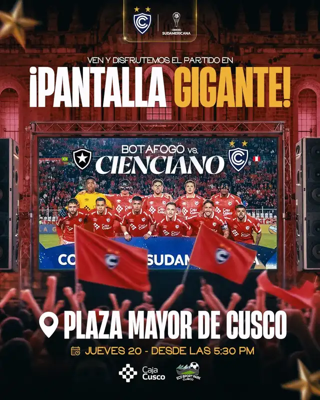 Partido Cienciano vs Botafogo se verá en pantalla gigante. Foto: Cienciano Partido Cienciano vs Botafogo se verá en pantalla gigante. Foto: Cienciano