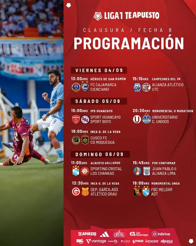 Programación de la fecha 8 del Torneo Clausura 2026. Foto: Liga 1 Programación de la fecha 8 del Torneo Clausura 2026. Foto: Liga 1