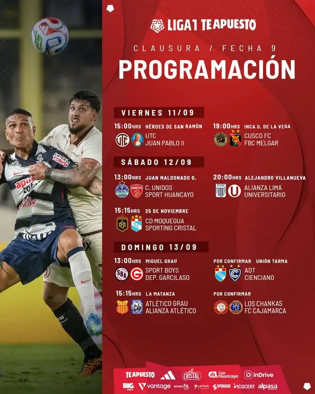 Programación de la fecha 9 del Torneo Clausura 2026. Foto: Liga 1  