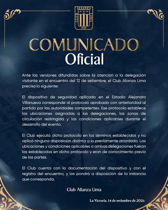 Comunicado de Alianza Lima. Foto: Alianza Lima  