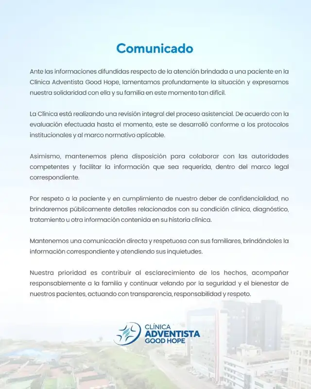 Comunicado de la clínica implicada en el caso