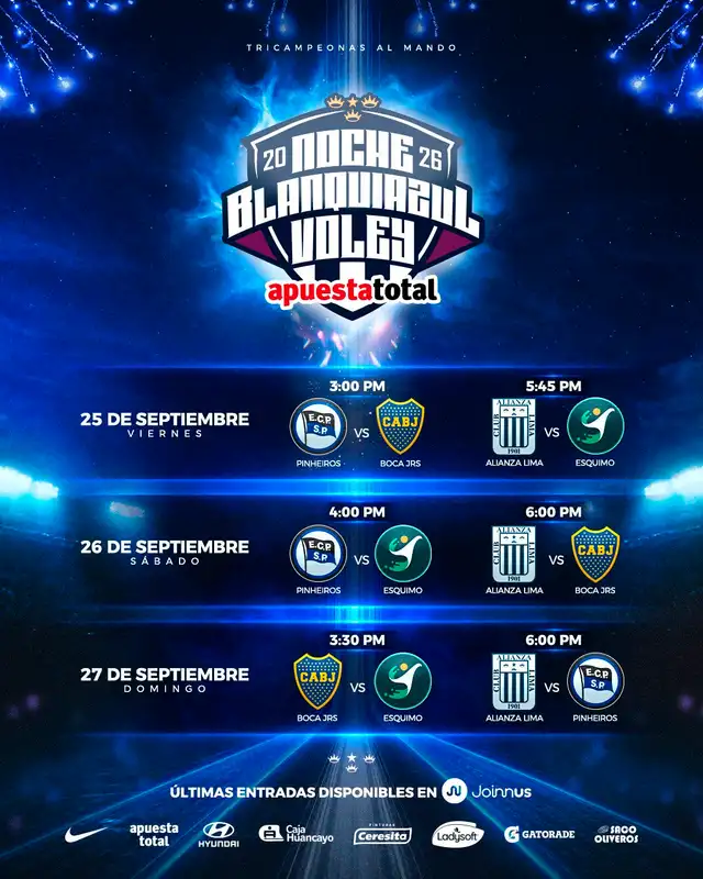 Partidos de Alianza Lima en la Noche Blanquiazul de Vóley 2026. Foto: Alianza Lima Partidos de Alianza Lima en la Noche Blanquiazul de Vóley 2026. Foto: Alianza Lima