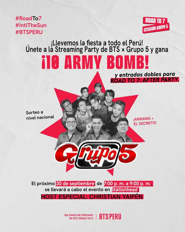 Streaming Party con Christian Yaipén y Grupo 5 forma parte de las actividades de los fans por la llegada de BTS