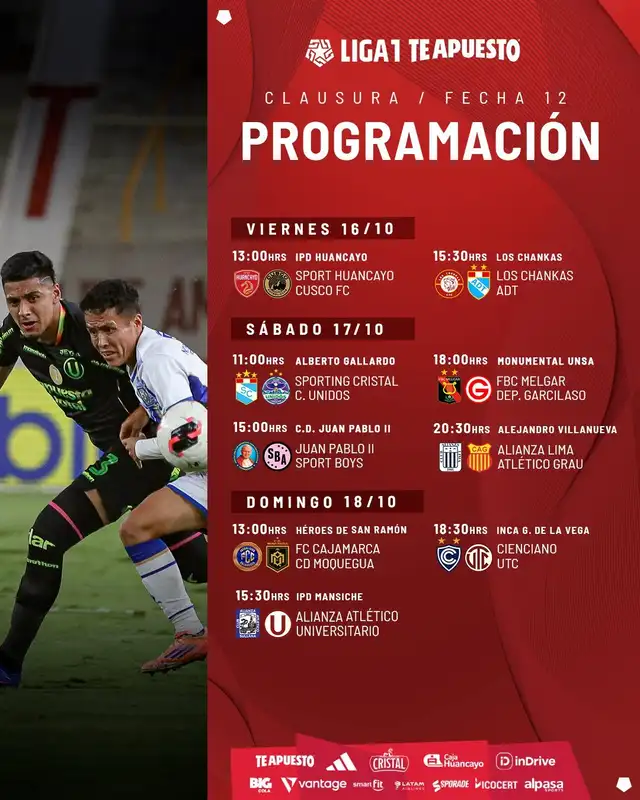 Programación de la fecha 12 del Torneo Clausura 2026. Foto: Liga 1 Programación de la fecha 12 del Torneo Clausura 2026. Foto: Liga 1