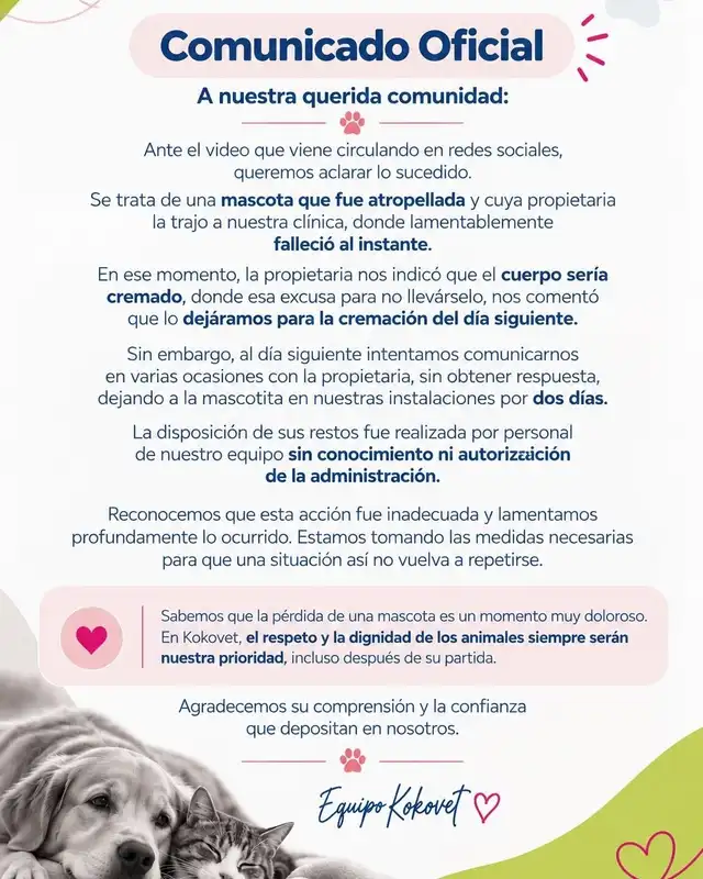 Comunicado de la veterinaria Kokovet Comunicado de la veterinaria Kokovet