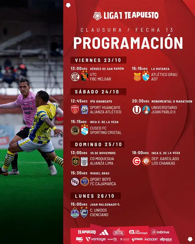 Partidos de la fecha 13 de Liga 1 2026.  