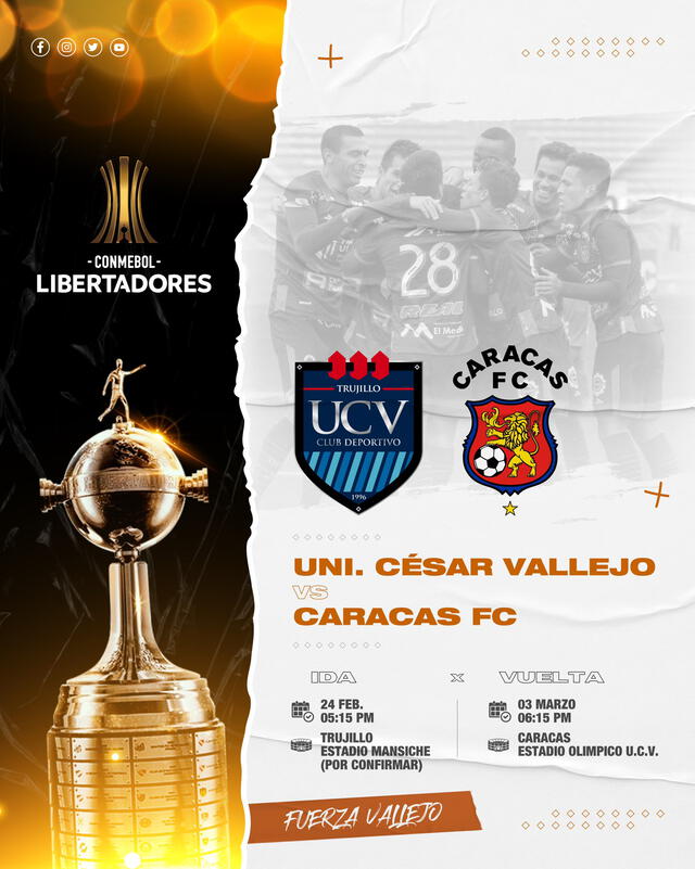 César Vallejo chocará con Caracas FC en la fase 1 de la Copa Libertadores 2021