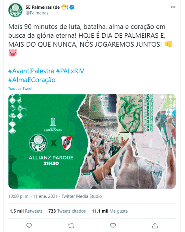 River Plate vs. Palmeiras EN VIVO HOY por la Copa Libertadores. Foto: Palmeiras / Twitter