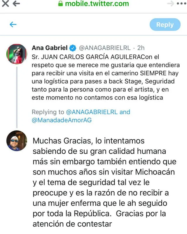 Ana Gabriel se niega a recibir a seguidora con enfermedad terminal
