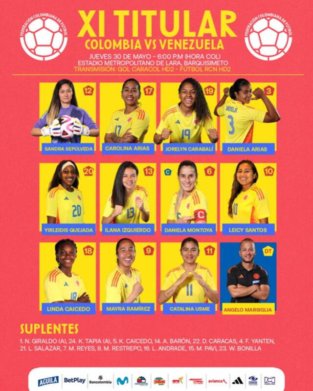 Alineación de las colombianas. Foto: FCFSeleccionCol/X   