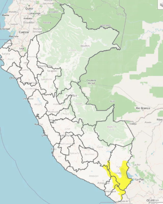  Mapa de regiones afectadas, según Senamhi.&nbsp; Foto: Senamhi   